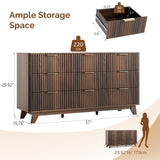 VINGLI Fluted Walnut Dresser 9 Drawer, Dark Wood Dresser Brown with Rounded Edges, 57" Long Mid Century Modern Dressers for Bedroom, 57" W*15.75" D*29.92" H