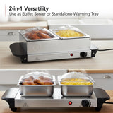 OVENTE Electric Buffet Server & Food Warmer with Two 1.5 Qt Stainless Steel Chafing Dishes, Adjustable Temperature Control – Warming Tray for Parties, Dinners & Events, Silver FW152S