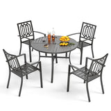PHI VILLA 5 Pcs Outdoor Dining Set for 4& Round Metal Table