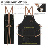 Genixart Chef Apron for Men Women with Pockets, Canvas Aprons for Kitchen Cooking, Artist Painting, Work Apron for Server (Black, 6 Pack)