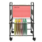 PUNCIA 2-Tier Metal Rolling File Cart with Wheels and Hanging Files for Letter Size - Movable Pull-Out Folder Rack Drawer Cabinet
