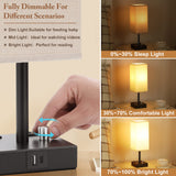 aooshine Fully Dimmable Nightstand Lamps Set of 2 - Table Bedside Lamp with USB C+A Charging Ports & 2 AC Outlets, Square Lamp Sets Linen Fabric Shade for Bedroom Living Room(Bulb Included)