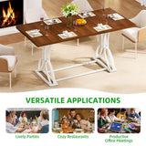 YITAHOME 70.3 Inch Modern Minimalist Dining Table for 6-8, Sturdy Wooden Table with Geometric White Metal Legs, for Dining Room, Kitchen, Conference Room