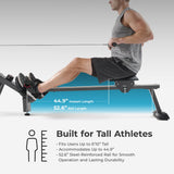 Sunny Health & Fitness Premium Smart Air & Magnetic Resistance Rowing Machine, Foldable Long Silding Rail Exercise Rower for Home Training