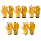 Leather Work Gloves Flex Grip Tough Cowhide Gardening Glove for Men and Women (Gold (5 Pairs), X-Large)