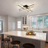 OKES Crystal Sputnik Ceiling Light Fixture，Modern Luxury Black and Gold Chandeliers with 17-Light，Semi Flush Mount Ceiling Light Fixture for Dining Room,Living Room,Kitchen Island,Bedroom.