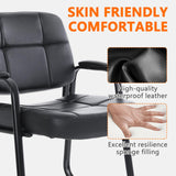 CLATINA Big & Tall Waiting Room Guest Chair with Bonded Leather Padded Arm Rest and Sled Base for Office Reception Lobby and Conference Desk, Black(2 Pack)