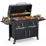 Bestfire 63" Oversized Charcoal BBQ Grill & Smoker, Large Outdoor Grill with 2 Individual Lifting Charcoal Trays, Cabinet-Style Charcoal Grills with Foldable Side Tables, 4 Wheels, Asadores de Carbon