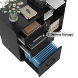 Panana 3 Drawer Office File Cabinets, Mobile Lateral Printer Stand with Open Storage Shelf, Rolling Filing Cabinet (Black)