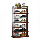 MKSDJIW 7-Tier Shoe Rack, 14 Pairs of Shoes, Made of Solid Wood, Tall Shoe Shelf with Removable Shelves, Suitable for Corners, Entryways, Wardrobes, and Doorways, (Walnut)