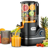 AIRMSEN Juicer Machines, 5.8" Feed Chute Cold Press Juicer for Whole Fruit and Vegetable, 2.2 qt Auto-Feed Time-Saver, 7+1-Stage New Upgraded Auger Slow Masticating High Yield, Easy to Clean Black