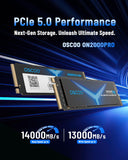 OSCOO 1TB NVMe Gen 5.0 SSD, Up 13,000MB/s,3D TLC NAND, DRAM Cache, Graphene Heatsink, M.2 NVMe PCIe 2280 Gen5x4 SSD for AI Applications, Gaming, PS5, Laptop, PC, Heavy-Duty Workstations