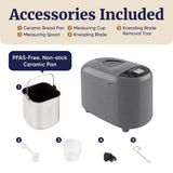 Elite Gourmet Programmable Bread Maker with PFAS-Free CERALAST™ Ceramic Pan, 2 lb Loaf, 19 Presets incl. Gluten-Free, 3 Sizes, Delay Timer, Steel Gray