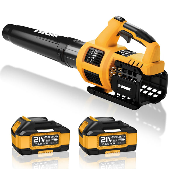 EWORK Cordless Leaf Blower 21V Electric Leaf Blower with (2) 3.0Ah Batteries and Fast Charger, Variable Speed