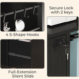 HSH File Cabinet with Wheels with Locks,Black Mobile Filing Cabinet for Legal/Letter Size, Wood Metal Printer Stand with Shelves
