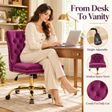 Purple Velvet Vanity Chair with Wheels, Armless Home Office Desk Chairs