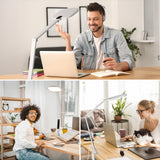 LitONES LED Desk Lamp for Home Office, 15W Desk Light with C- Clamp, Swing Arm, Memory & Timer Function, 1200LM Dimmable Computer Light for Video Calls, Conference, Study (White-Clamp)
