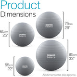 Core Balance Exercise Ball for Workouts, Anti-Burst and Slip Resistant, Swiss Yoga Ball for Pregnancy, Stability, Fitness and Physical Therapy, 4 Sizes, with Pump (33" / 85cm Grey)