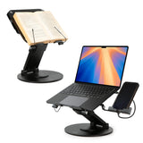 3-in-1 Adjustable Laptop Stand, Book Stand, and Phone Holder - 360° Rotating Display for All Laptops