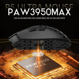 ATTACK SHARK R5 Ultra Wireless Gaming Mouse,Carbon Fiber Shell 39g Superlight,PAW3950MAX Nordic 52840 MCU 8K Polling 42K DPI Optical Sensor,BT/2.4G/USB-C Wired Mice with Coiled Cable-Black&Griptape