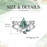 Oseew Natural Moss Agate Ring for Women 2CT Kite Cut 2 Pieces Engagement Ring Set 10K/14K/18K Solid Gold/Sterling Silver Wedding Vintage Leaf Bridal Promise Ring with Gift Box