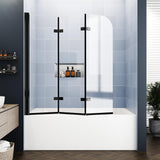 Foskbaths Bathtub Shower Door, Semi-Frameless Bypass 48" W x 55" H Foldable Hinged Bathtub Glass Door 1/4" Tempered Glass Shower Door with Explosion-Proof Film Matte Black