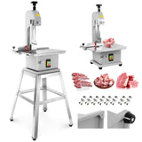 2500W Electric Bone Saw Machine, 0.04-7.8 Inch Cutting Thickness,3.0HP Frozen Meat Vertical Cutter Commercial Bandsaw with 8 Saw Blades, 18.7x12in Table Sawing for Frozen Meat Pork Beef Ribs