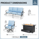 MFSTUDIO 4 Piece Metal Patio Furniture Set with Fire Pit Table, Blue