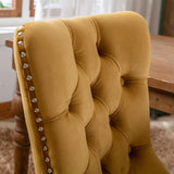 MOOLSUN Velvet Dining Chairs Set of 4, High Back Side Chairs, Modern Padded High-End Tufted Upholstered Chairs with Button-Tufted Back & Rear Pull Tabs, Solid Wood Legs E-Gold(Solid Wood Legs)