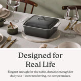 ROSSALLINI Stoneware Casserole Dish Bakeware with Lid | Covered Square Dinnerware | Medium 2 Quart, [Ocean Blue]