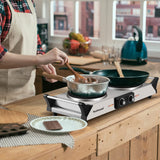 Hot Plate Double Burner for Cooking, 1800W Countertop Electric Stoves | Silver Techwood
