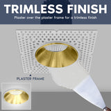 LUXRITE 3-Inch LED Trimless Recessed Spotlight with Brass Reflector Trim Replacement 15W, 1100LM, 2700K-5000K, 60° Beam Angle, Dimmable, Push-n-Lock, CRI90, Damp & IC Rated, ETL White + Brass (4 Pack)