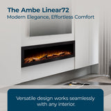 Ambe Linear 72" Electric Fireplace with Real Wood | Hidden Vent Design | Midwest Hardwood Log Set | Recessed or Built-in | Deep Realistic Ember Bed | Fireplace Insert Heater | Trim or Frameless