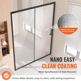 VEVOR Semi-Frameless Shower Door, 57.7-59 W x 70 H in, Shower Sliding Glass Door with 1/4 in(6mm) Clear Tempered Glass, Waterproof Shatterproof Stainproof with Stainless Steel Hardware, Matte Black