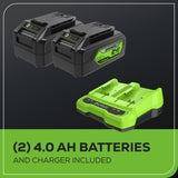 Greenworks 48V (2 x 24V) 20" Brushless Cordless (Push) Lawn Mower (LED Headlight), (2) 4.0Ah Batteries and Dual Port Rapid