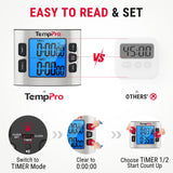 TempPro TM02 24H Digital Timer with Dual Kitchen Timers for Cooking, Magnetic Timer Clock with Adjustable Alarm Volume & LCD Backlit Display, Classroom Timer for Kids & Teachers (Previously ThermoPro)