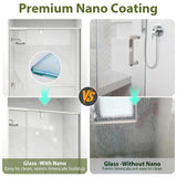 KPUY Pivot Shower Door, 42-48" W x 72" H Semi-Frameless Swing Glass Shower Door with Explosion-Proof Film Nano Coating, 1/4" (6mm) Thick Tempered Clear Glass, Brushed Nickel