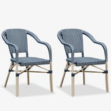 PURPLE LEAF French Wicker Bistro Chairs Set of 2, White Finish, Deep Blue