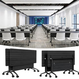 QXYXSM Folding Conference Table, Conference Room Table with Wheels, Flip Top Mobile Training Table, Modular Rolling Meeting Tables for Training Room, Seminar(6, Black, 47.2in