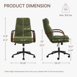KISLOT Home Office Desk Chair, Ergonomic Office Chair with Lumbar Support, Adjustable Swivel Computer Chair with Wheels, Fabric Executive Task Chair with Wood Arms, Moss Green