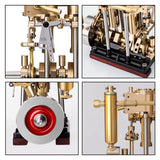 MechPuConToy Engine Model Kit That Works, Vertical Two-Cylinder Reciprocating Steam Engine Model with Oil Cup Support Forward and Reverse Rotation for 80-120CM Steam Model Ship (Boiler Not Included)