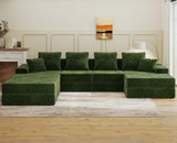Living&Giving 128" U-Shaped Cloud Sectional Couch for Living Room, Cloud Boneless Couch-No Assembly with Reversible Chaise, Customizable 4-Seat Modular Sectional Sofa with 3 Ottoman, Green