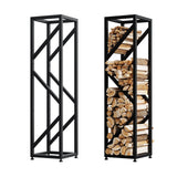 HongTaok Firewood Rack Indoor 47 Inch Tall, 4-Tier Heavy-Duty Firewood Holder for Fireplace with Minimalist Style, Decorative Log Rack, Flexible Storage, Space-Saving, Easy Assembly, Black