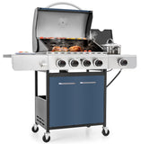 MFSTUDIO 4 Burner Stainless Steel BBQ Gas Grill with Side Burner, Blue