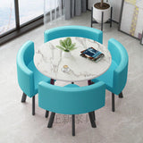 Blue and White Circle Square Dining Table Set 4, Office Conference Negotiation Table with Chairs for Reception Room, Kitchen