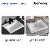 DeerValley 21x18 Inch Rectangular Ceramic Drop-in Bathroom Sink, Under Counter Vessel Sink with Overflow, White Vanity Basin, DV-1DS0122