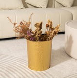 Gold Hammered Metal Trash Can Wastebasket, Decorative Stylish Garbage Can Waste Basket