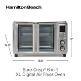 Hamilton Beach Sure Crisp 6-in-1 XL Digital Air Fryer Toaster Oven Combo, With Easy-Access French Doors, Bake, Broil, Toast, Pizza & Reheat Functions, 0.9 cu. ft. Capacity, Stainless Steel (31191)