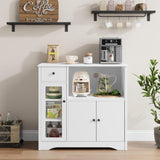 HORSTORS Microwave Cabinet, Kitchen Storage Cabinet with 3 Doors and 1 Drawer, Buffet Sideboard with Adjustable Shelves, Microwave Stand for Kitchen, Dining Room, White