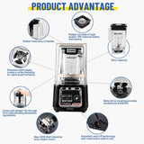 CRANDDI Commercial Blender, 2200W Countertop Blenders with Removable Shield, Quiet Smoothie Blender for Shakes and Ice Crushing (Black)
